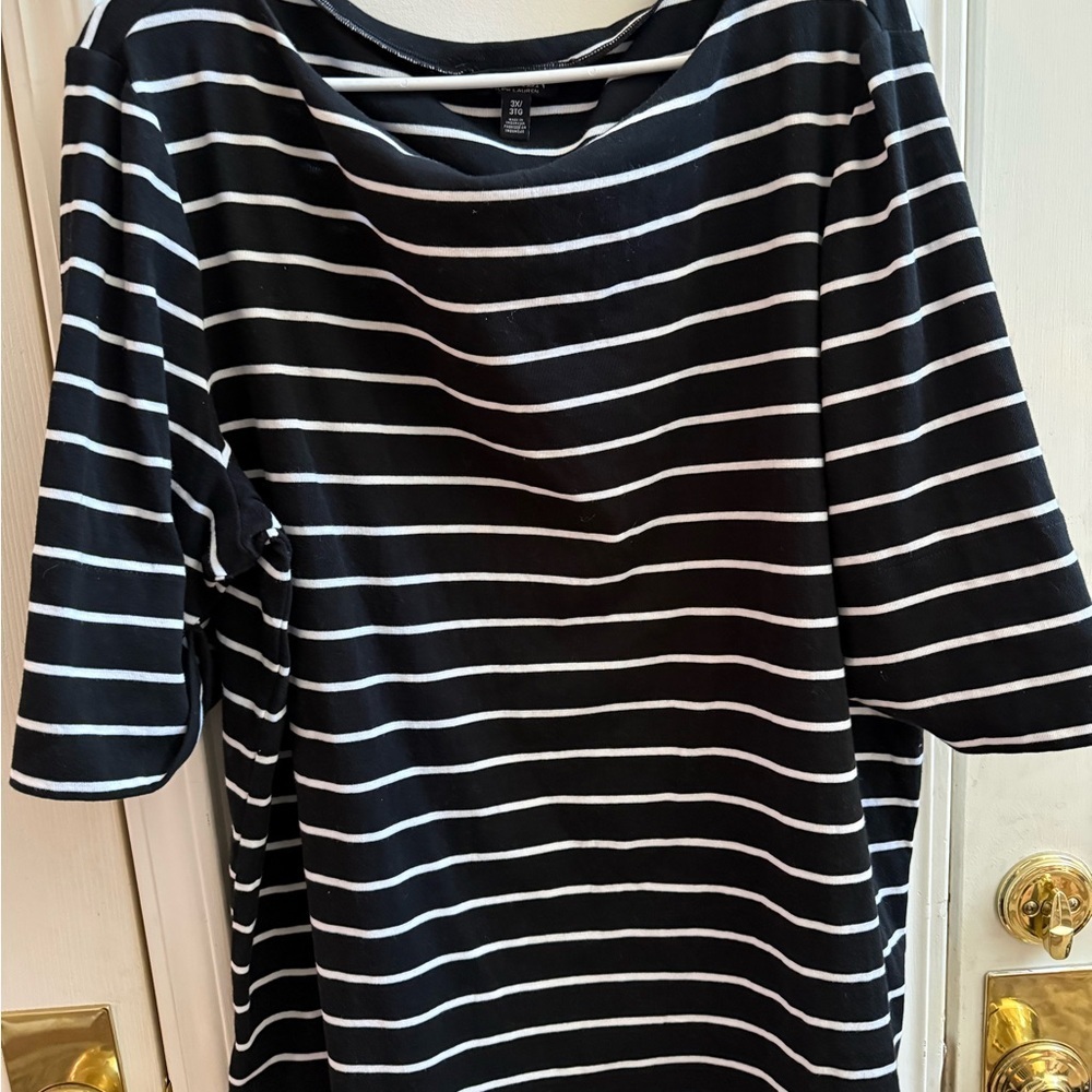 Lauren Ralph Lauren Black Striped Boat Neck Cotton - Picture 4 of 7